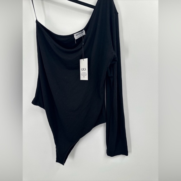 NWT LNA Clothing Ribbed One Shoulder Cutout Back Bodysuit Black Plus Size 2X - Picture 1 of 5